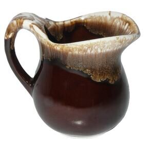 Vtg USA Brown Drip Glaze Pottery Pitcher Vase Handle Farmhouse MCM McCoy Style